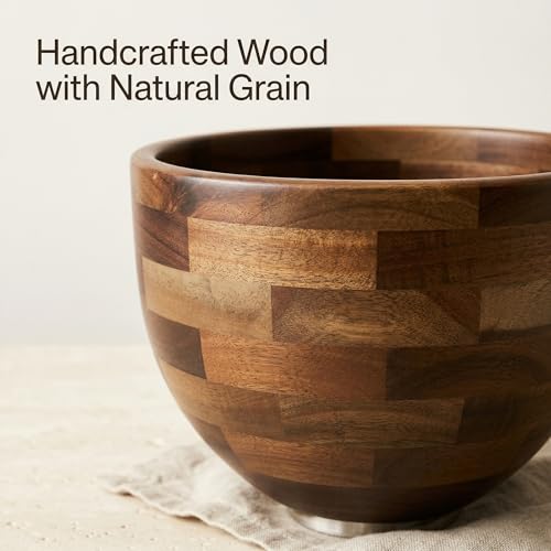 Natural Wood Mixing Bowl for KitchenAid Tilt-Head Stand Mixers - 4.5-5 Qt, Acacia with Stainless Steel Base - Variation of Natural Wood