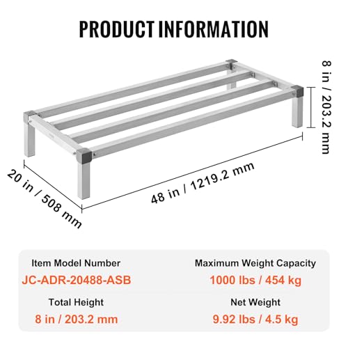 VEVOR 48 x 20 x 8-Inch Aluminum Dunnage Rack 1000 lbs Capacity Commercial Food Storage