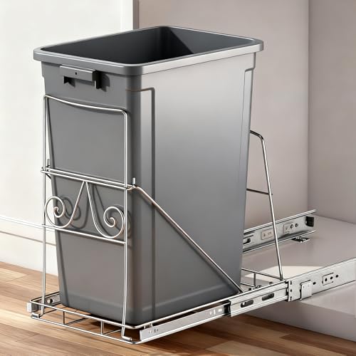 Pull Out Trash Can Under Cabinet - Silver 01 - Fits 7-11 Gallon Bins