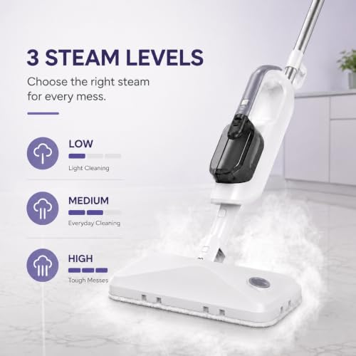 White 12-in-1 Steam Mop for Floor & Handheld Cleaning - Multi-Purpose, Fragrance Slot