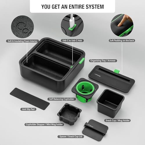CouchConsole Sofa Tray with Cup Holder & Phone Stand - Black & Green