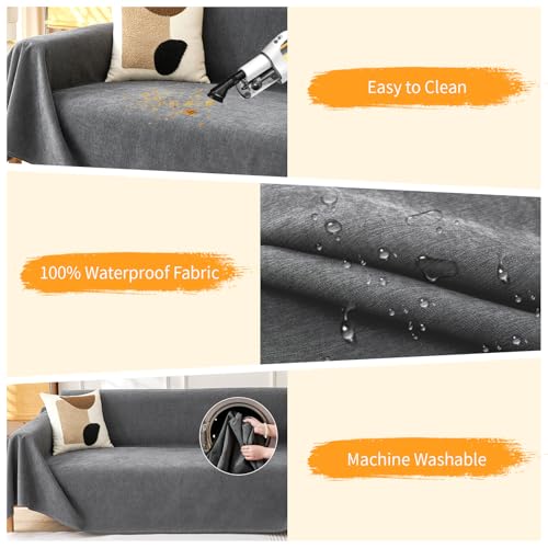 Deep Dream Waterproof Cat-Scratch Resistant Couch Cover - Dark Grey / 91" x 134"