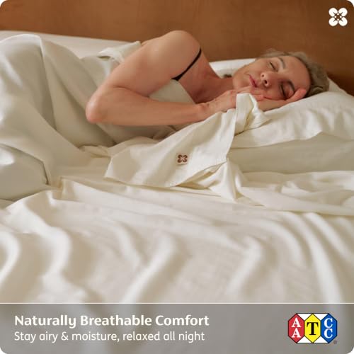 Bedsure Organic Cotton Full Sheet Set Ivory 4PCS - GOTS Certified, Soft & Durable