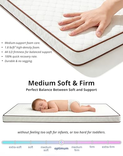 White Pack and Play Mattress Pad 38x26 Inch, 1.5 Inch Thick Baby Playpen Mattress