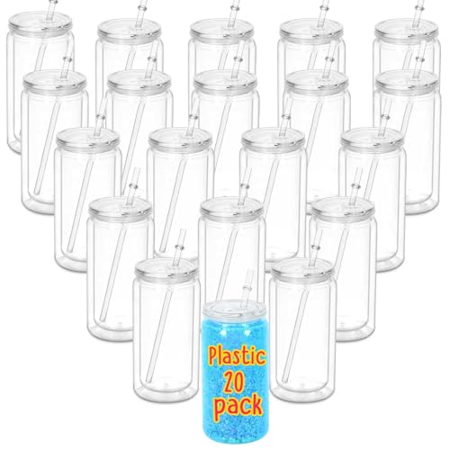 16 Oz Acrylic Snowglobe Tumbler, 20 Pack Pre-Drilled Double Wall
