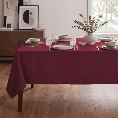 H.VERSAILTEX 60 x 120 Inch Linen Textured Tablecloth, Christmas Red – Premium 260gsm Polyester, Waterproof & Wrinkle-Resistant