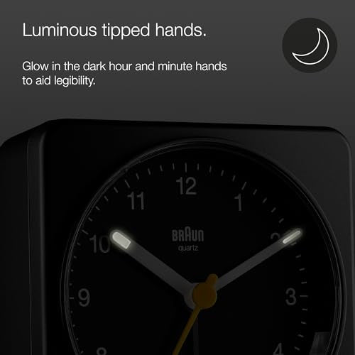 Small Analogue Alarm Clock with Snooze Light & Crescendo Beep - Black