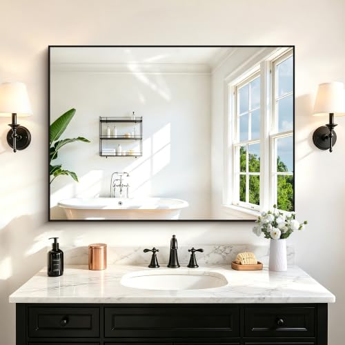 COFENY 30x42 Black Rectangle Bathroom Mirror Over Sink - Modern Vanity Decor