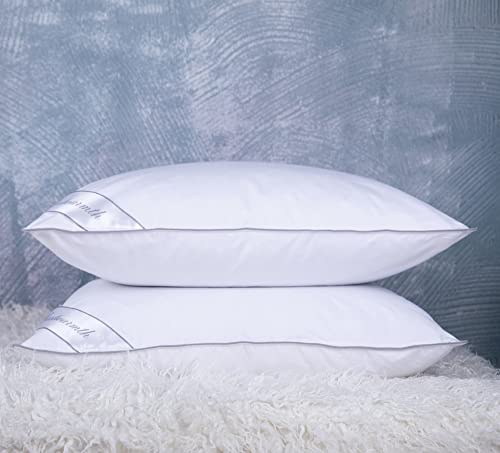 Eastwarmth Set of 2 Cooling Goose Feather Down Pillows - Standard 20x26in, White Gussted Cover, Back & Side Sleepers