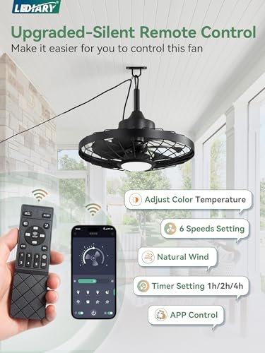 Outdoor 20-Inch Waterproof Ceiling Fan with Lights - Black, Remote, Dimmable LED