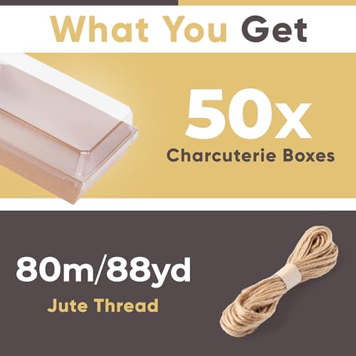 Brown 50 Pack 8x6in Charcuterie Board Boxes with Clear Lids - Food Gift Containers