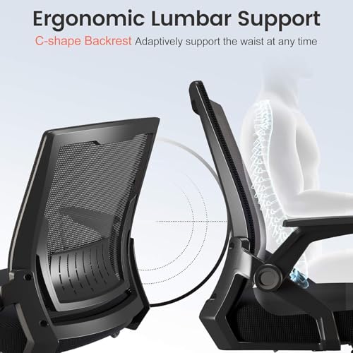 COMHOMA Large Black Office Chair Pack of 2, Ergonomic Mesh Computer Chairs with Flip-up Armrests & Lumbar Support