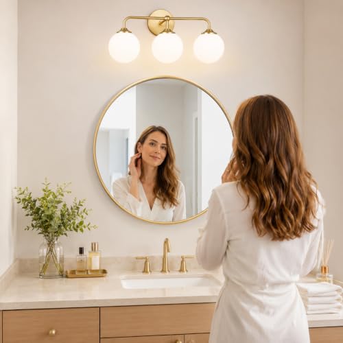 Gold 3-Light Vanity Light Fixtures with White Glass Shades - Modern Wall Sconce for Bathroom & Bedroom - Variation: Gold / 3 Light