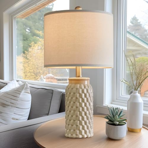 20.5-Inch Ceramic Table Lamps Set of 2 - Modern Farmhouse & Boho Style, Cream
