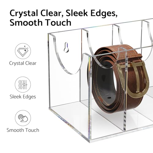 FEMELI 7-Compartment Acrylic Belt Organizer for Large Belts Closet Storage Box