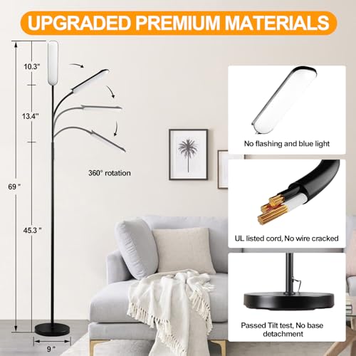 Marctronic Black LED Floor Lamp 18W 1800LM Dimmable Smart Reading Light with Remote