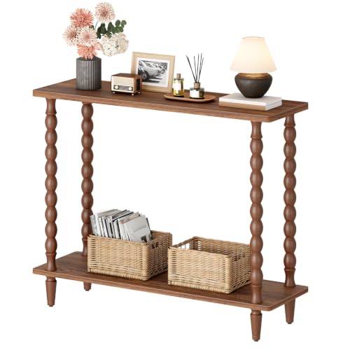 HOOBRO Walnut 39.4'' Mid-Century Console Table with Storage - Entryway & Living Room