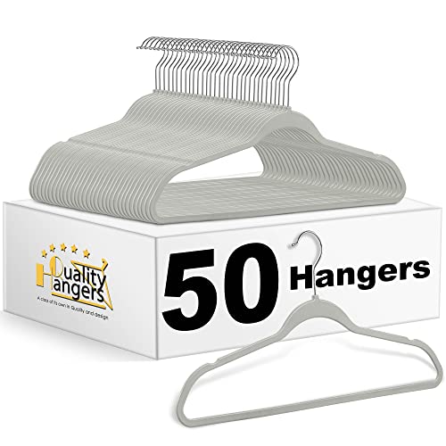 Gray Plastic Hangers 50 Pack - Slim Non-Slip Clothes Hangers with Swivel Hook