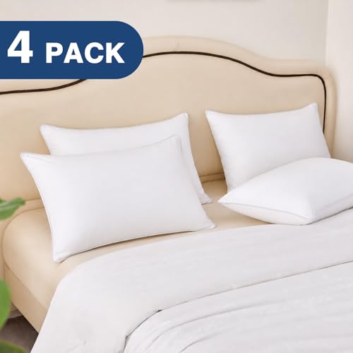 White Standard Size Hotel Quality Bed Pillows Set of 4 - Cooling Down Alternative 18x26