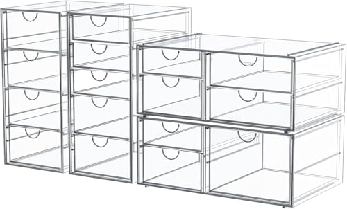 Acrylic 16-Drawer Makeup & Office Organizer for Desk - Clear Storage Solution with 4 Pack