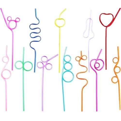24 Pcs Crazy Straws, Reusable Plastic Loop Curly Fun Straws for Classroom Activities, Valentine¡¯s Day Gift, Christmas Birthday Party Supplies Decoration