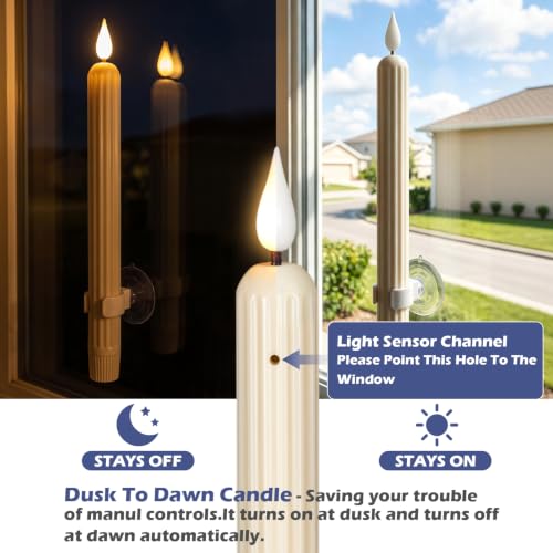 GenSwin C-Ivory 6 Pack Window Flameless Taper Candles with Dusk to Dawn Sensor
