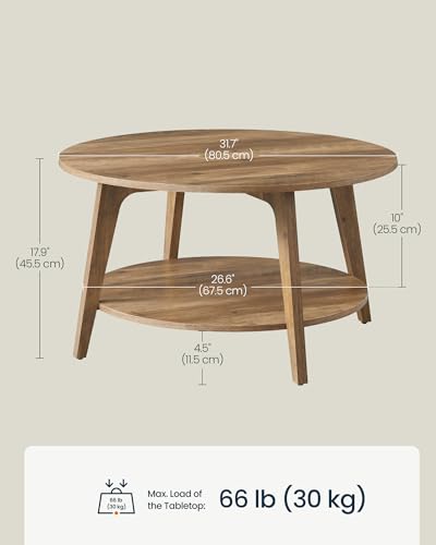 Round Coffee Table 2-Tier Living Room Center Table Brown 31.7"Dia