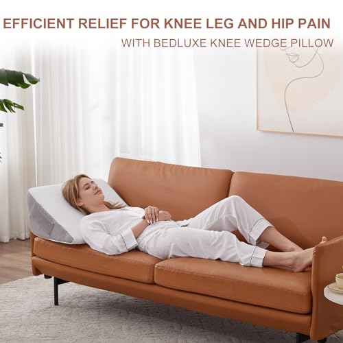 Bedluxe Memory Foam Knee Pillow 23.6x18.9x7.9 Inch White/Grey - Leg Support & Elevation