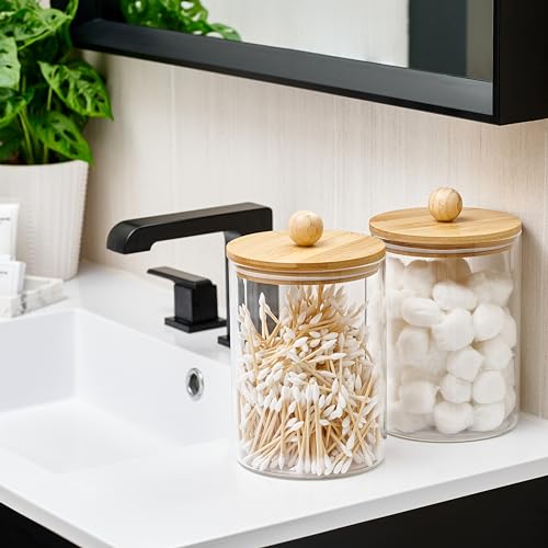 Le'raze 2-Pack Glass Canisters with Airtight Bamboo Lids, Labels & Marker - 68oz Kitchen Food Storage Jars for Pantry & Baking