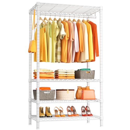 H4 Portable 4-Tier Metal Clothes Garment Rack - White, 35.4 W x 14 D x 76.4 H
