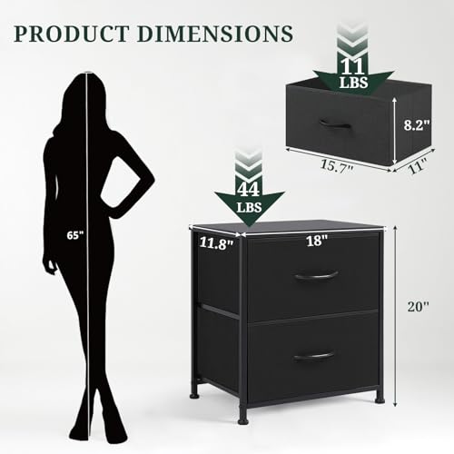 Nightstand with 2 Drawers and Wooden Top - Black Small Bedside End Table
