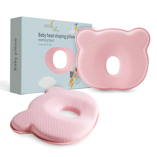 Pink Baby Pillow with Memory Foam & Bear Design - Breathable & Supportive for Infants (Pink)