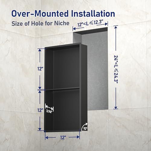 Stainless Steel Shower Niche Matte Black 24x12 with 2-Tier Shelf - Easy Install