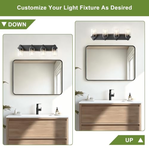 Black 4-Light Bathroom Vanity Light Fixture - 30 Inch Modern Square Design