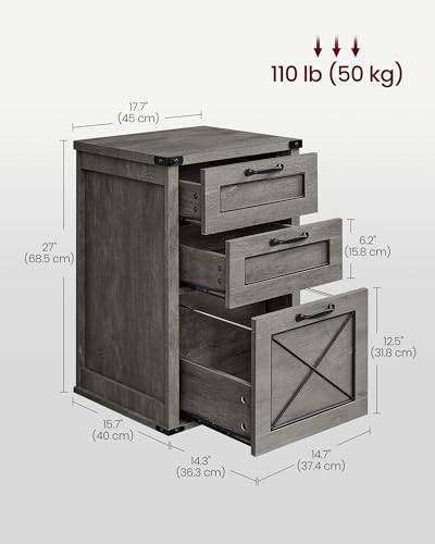 VASAGLE File Cabinet with 3 Drawers - Misty Gray, A4 & Letter Size Printer Stand