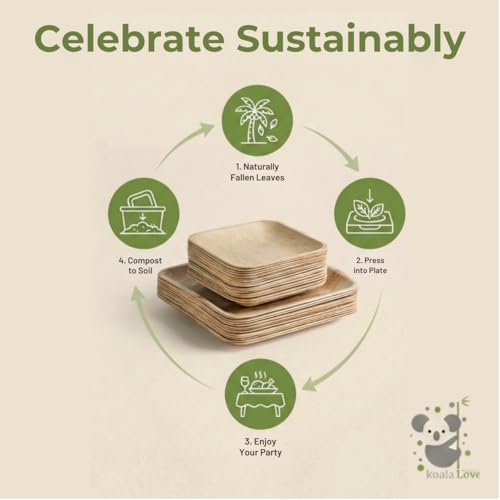 Koala love 4 Inch Bamboo Plate Disposable 100 Pack Small Dessert and