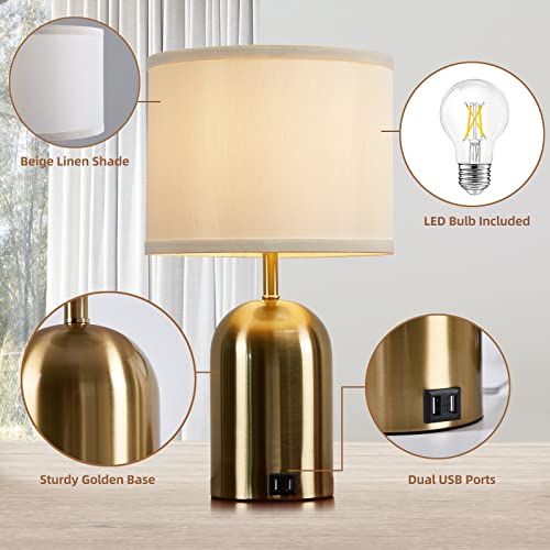 GyroVu Gold Touch Control Bedside Table Lamps Set of 2 with USB Charging