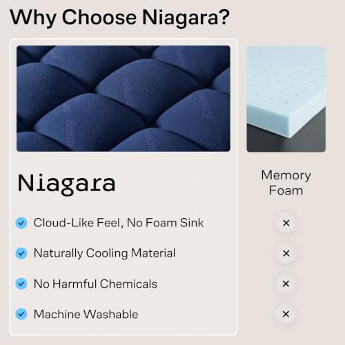Navy Blue King Mattress Topper - Ultra Soft Bamboo Rayon, Back Pain Relief