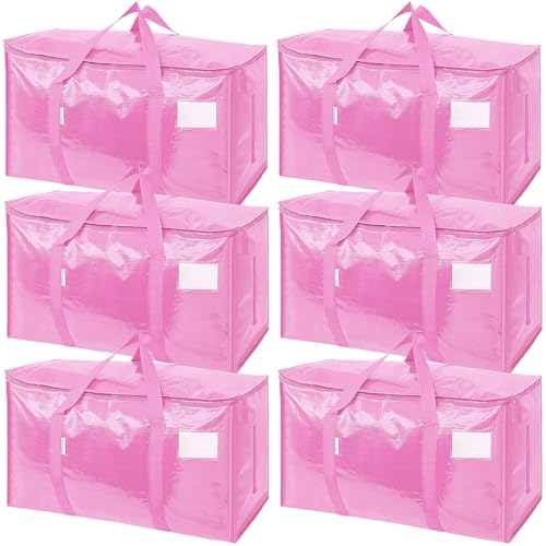 TICONN Pink 6 Pack Extra Large Waterproof Moving & Storage Bags with Handles