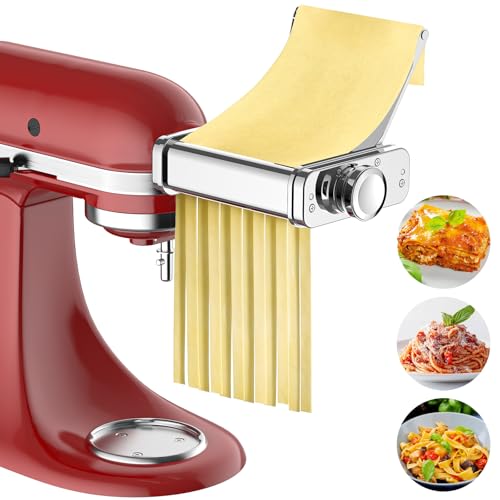 GVODE 3-in-1 Pasta Maker Attachment for KitchenAid Stand Mixers - Metallic Silver
