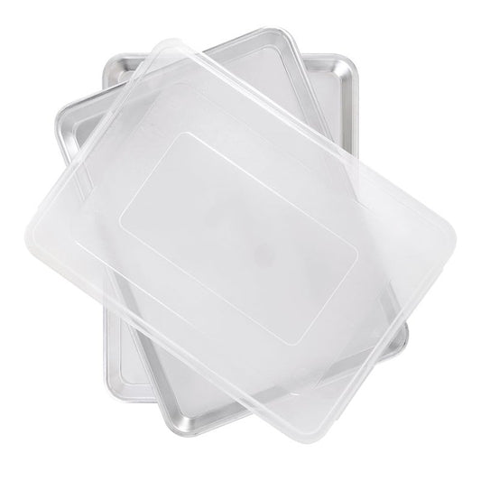 Nordic Ware Naturals Half Sheet Set - USA Made Aluminum Commercial Quality Sheet Pan for Baking or Roasting, Encapsulated Galvanized Steel Rim Prevents Warping, 2pk Half + Lid