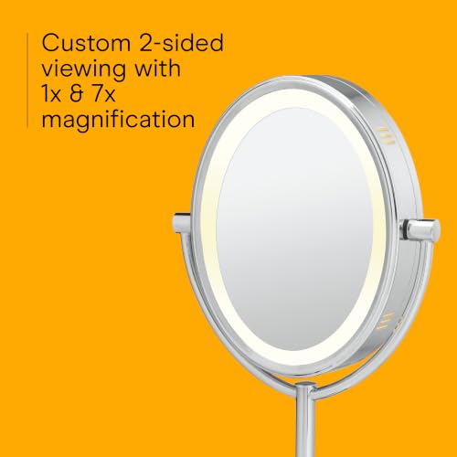 Conair Lighted Vanity Mirror 1X/7X Magnification with Line Cord, 6.5" x 8.5" Oval, Polished Chrome