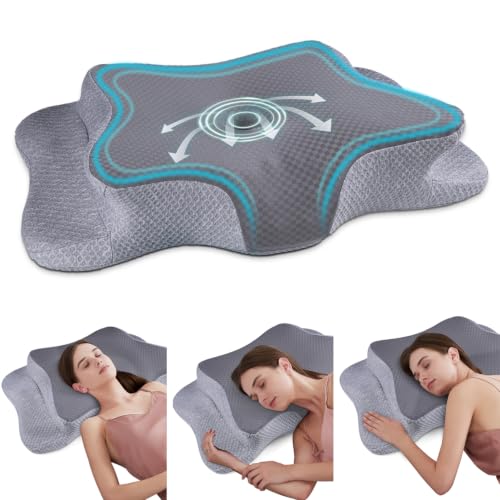 King Size Cervical Neck Pillow for Pain Relief Memory Foam Sleep Support - Dark Grey & Grey