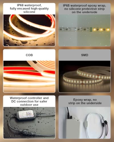 Lumtide 50FT Waterproof COB LED Strip Lights 2700K Outdoor IP68 Dimmable