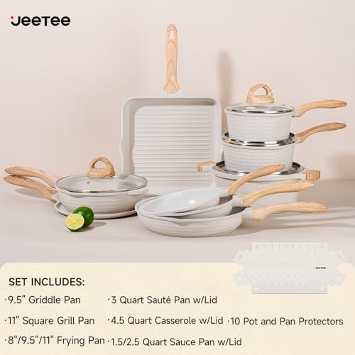 JEETEE 23-Piece White Non-Stick Aluminum Cookware Set for Kitchen, PFOA-Free