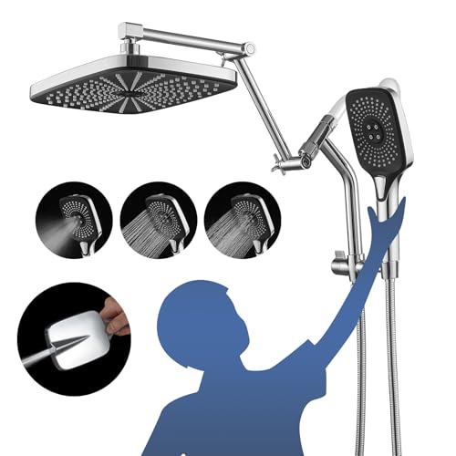 12-Inch High Pressure Shower Head with Handheld Spray - Chrome Finish, Metal Core Fittings, Polished Chrome Variation