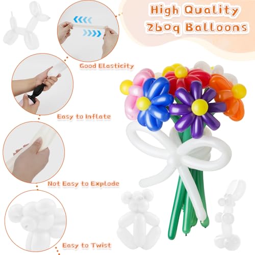 260 Balloons 100Pcs White Long Balloons for Tying Balloon Arch, Thickening Latex Twisting Balloon Animal Garland Modeling Wedding Birthday Christmas Party Decorations