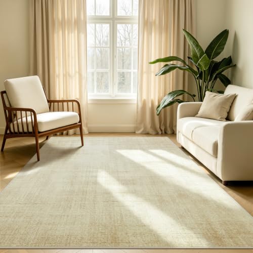 Joydeco 5x7 Beige Washable Abstract Area Rug for Living Room & Bedroom - Non-Slip, Pet Friendly