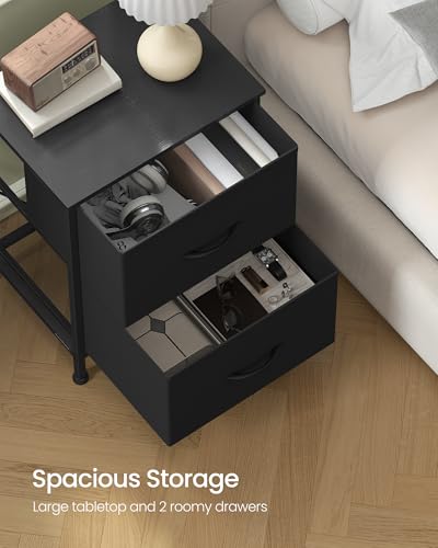 Nightstand with 2 Fabric Drawers - Bedside End Table, Black, 2 Pack
