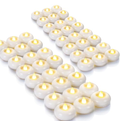 Homemory 2-Inch Waterproof Flameless LED Floating Candles, Warm White, 48 Pack
